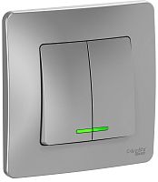 Выключатель с подсветкой с рамкой Systeme Electric Blanca 2-кл. алюминий картинка